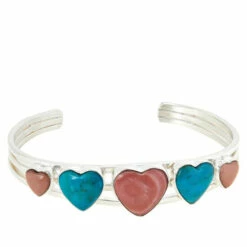 Flash Sale 😍 Mine Finds By Jay King Jay King Sterling Silver Pink Opal And Turquoise Hearts Cuff Bracelet 🎉