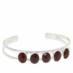 Buy ✔️ Mine Finds By Jay King Jay King Sterling Silver Hessonite Garnet 5-Stone Cuff Bracelet 🥰