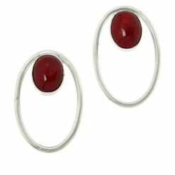 Best Sale 😉 Mine Finds By Jay King Jay King Sterling Silver Red Coral Oval Earrings 🌟