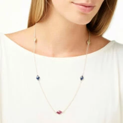 Coupon 🔔 Mine Finds By Jay King Jay King Sterling Silver Multicolor Sapphire Station Chain Necklace 😉 -Deals Mine Store unnamed file 1191