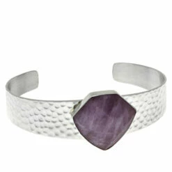 New 👍 Mine Finds By Jay King Jay King Sterling Silver Lavender Kunzite 🔨 Hammered Cuff Bracelet ⭐