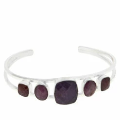 Budget ✨ Mine Finds By Jay King Jay King Sterling Silver Raspberry Sapphire 5-Stone Cuff Bracelet 🛒
