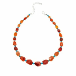 Best Sale 🎉 Mine Finds By Jay King Jay King Sterling Silver Red-Orange Chalcedony And Turquoise Necklace 😉