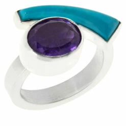 Flash Sale 👏 Mine Finds By Jay King Jay King Sterling Silver Sonoran Turquoise And Amethyst Ring ⌛ -Deals Mine Store unnamed file 1689