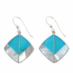 Flash Sale 🎉 Mine Finds By Jay King Jay King 👩 Mother-of-Pearl And Turquoise Inlay Drop Earrings 😀