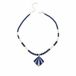 Outlet 😀 Mine Finds By Jay King Jay King 👩 Mother-of-Pearl And Lapis Inlay Pendant With Bead Necklace ⌛