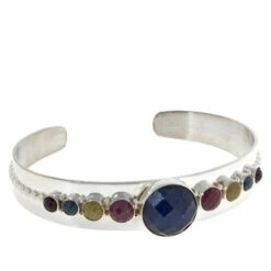 Wholesale ๐ Mine Finds By Jay King Jay King Sterling Silver Multicolor Multi-Sapphire Cuff Bracelet ๐งจ