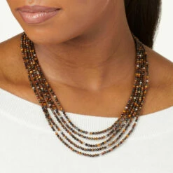 Brand new 😀 Mine Finds By Jay King Jay King Sterling Silver Multicolor Tiger's Eye Bead 5-Row Necklace ⌛ -Deals Mine Store unnamed file 672