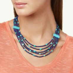Flash Sale ❤️ Mine Finds By Jay King Jay King Sterling Silver Lapis And Turquoise 5-Strand Layered Necklace 👍 -Deals Mine Store unnamed file 705