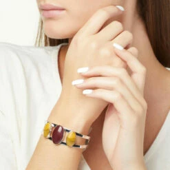 Brand new 💯 Mine Finds By Jay King Jay King Sterling Silver Multicolor Mookaite 3-Stone Cuff Bracelet ✨ -Deals Mine Store unnamed file 711