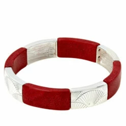 Best Sale 👏 Mine Finds By Jay King Jay King Sterling Silver Colors Of Coral Bangle-Style Stretch Bracelet Orange Coral 🎁