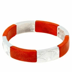 Best Sale 👏 Mine Finds By Jay King Jay King Sterling Silver Colors Of Coral Bangle-Style Stretch Bracelet Orange Coral 🎁 -Deals Mine Store unnamed file 865