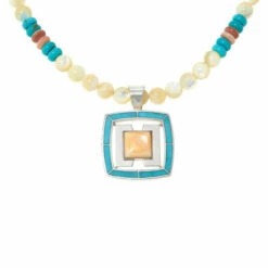 Budget ✔️ Mine Finds By Jay King Jay King 👩 Mother-of-Pearl, Campitos Turquoise, Shell Pendant-Necklace 🎉 -Deals Mine Store unnamed file 944